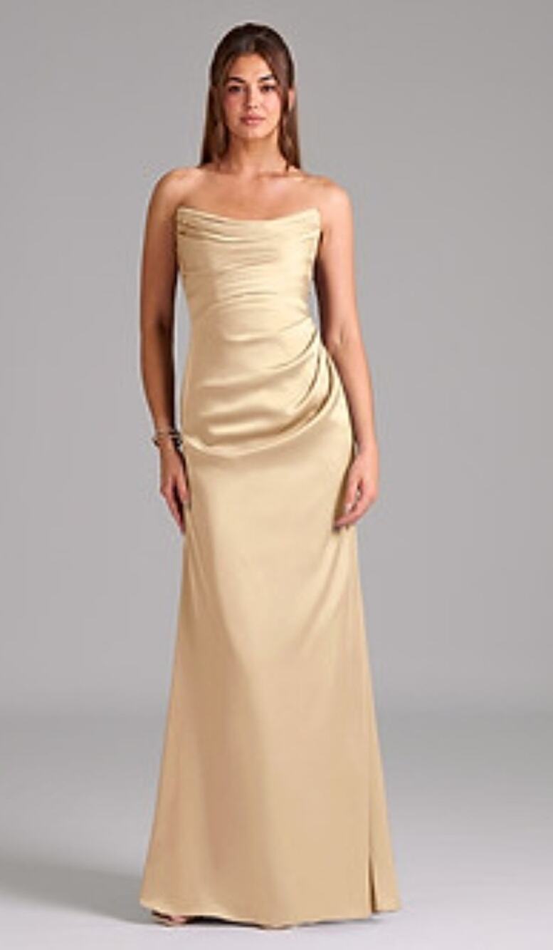 Azazie Barbie Womens Beige Pleated Side Zip Long Halter Neck Gown Dress Size A8